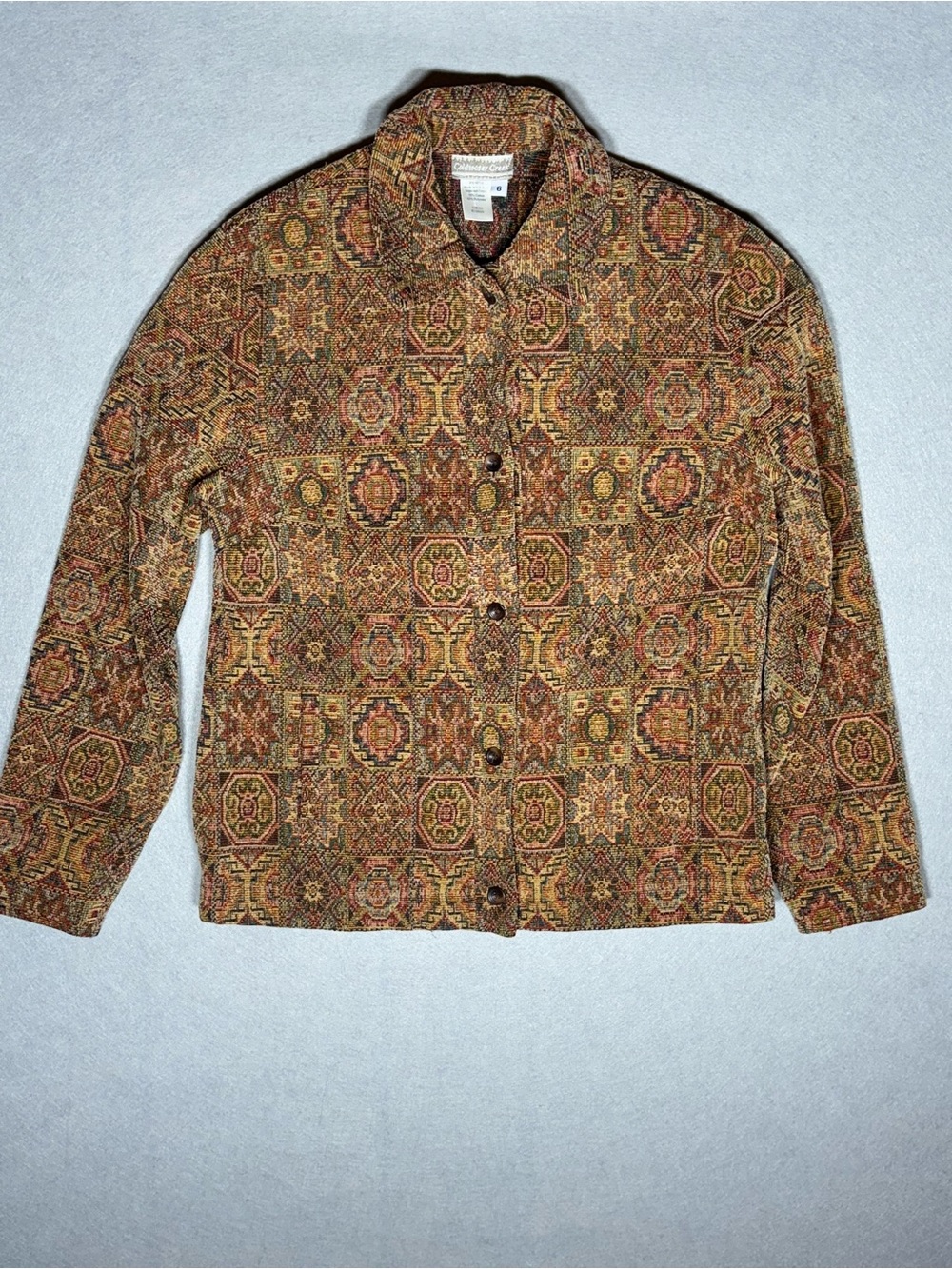Vintage Coldwater Creek Tapestry Jacket in Brown & Gold Mosaic